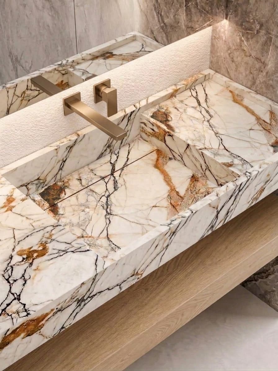 Détail d'une vasque aux assemblages invisibles